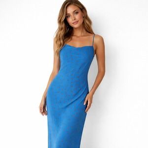 Urban Outfitters UO Mallory Cowl Neck Slip Dress Size Medium Blue Strawberry‎